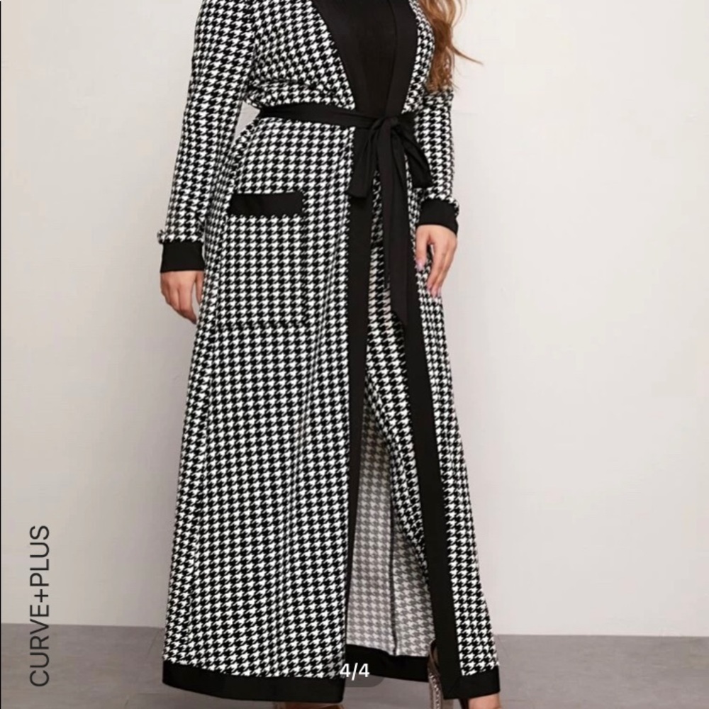 Shein Plus Patch Pocket Belted Houndstooth Set